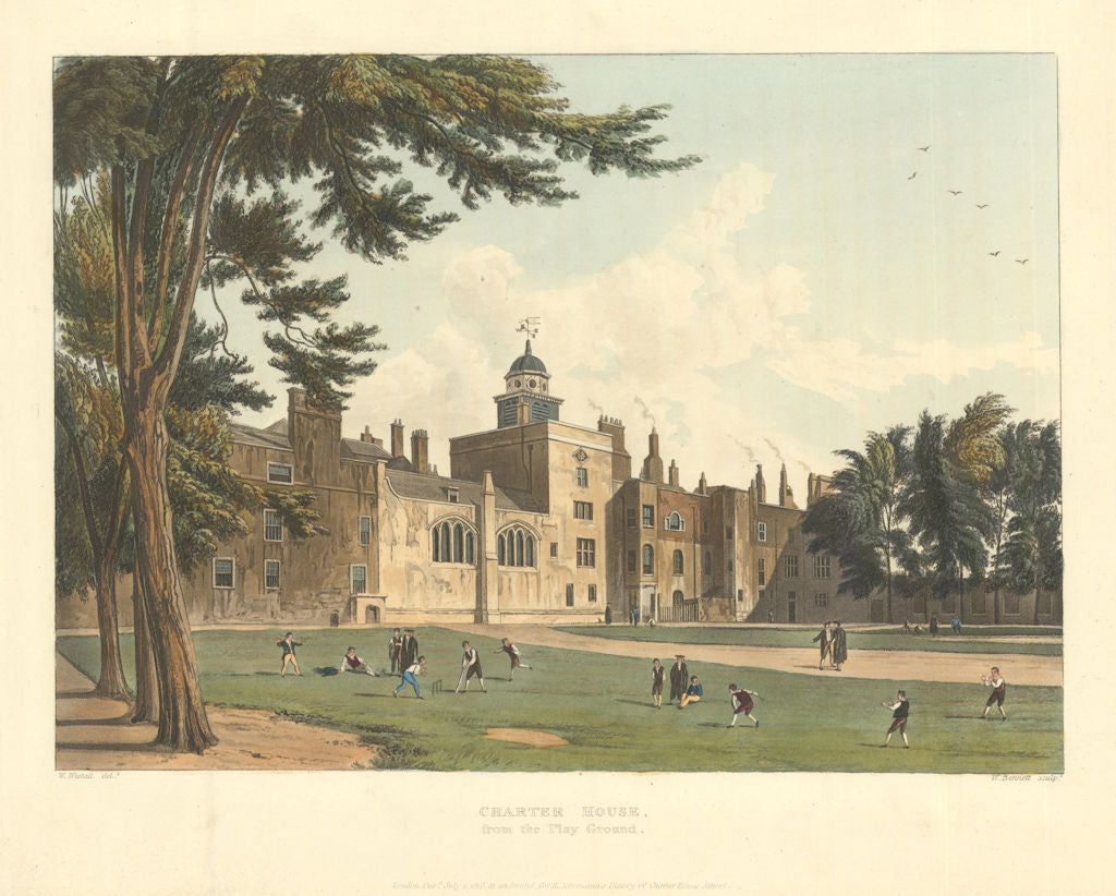 Charter House from the playground. Charterhouse School. Ackermann's schools 1816